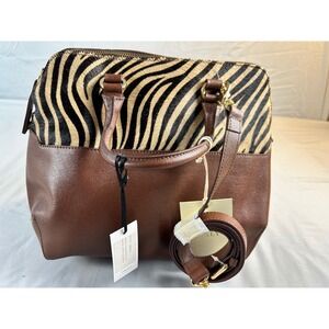IACUCCI‎ Italy Brown Leather Zebra Print Calf Hair Satchel Handbag 1081RD NWT